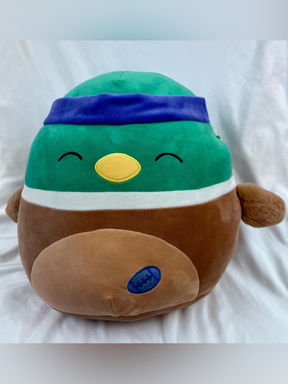 Squishmallow Avery The Duck With Sweatband Football Rugby Patch 12" EUC Mallard